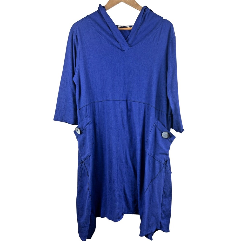 Soft Surroundings Hooded Tunic Dress Womens M Blue Lagenlook Comfy Cover Up